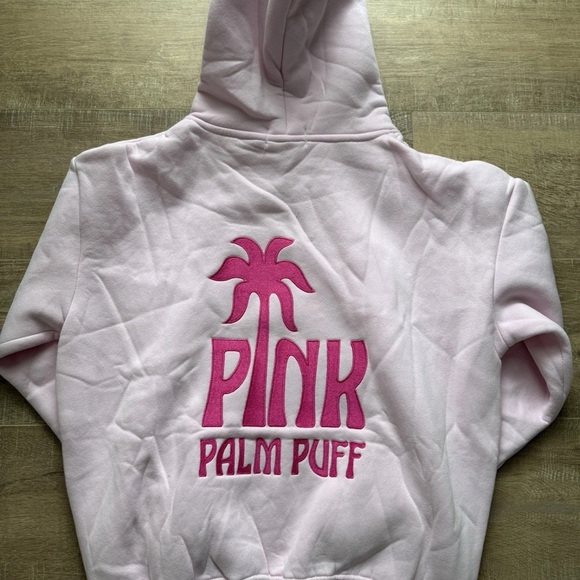 Pink Palm Puff Hoodie in Blush – Pink Palm Puff XXS - Picture 3 of 8